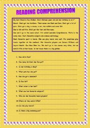 English Worksheet: READING COMPREHENSION