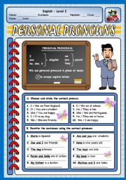 English Worksheet: PERSONAL PRONOUNS