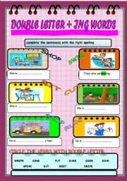 English Worksheet: double letters and ing words in the present continuous 