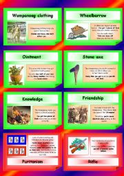 English Worksheet: Ultimate Thanksgiving game (Part 5/5): Object cards (The Wampanoag, Squanto, the Mayflower, Plymouth, the Pilgrim Fathers). Each object has got a unique skill!!! + another set of cards. There are 162 game cards (completely new ones) altogether!!! 5 pages