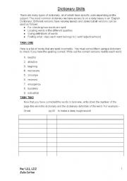 English worksheet: Dictionary Skills