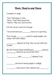 English worksheet: Their, Theyre and There