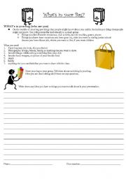 English Worksheet: Whats in your bag introduction exercise