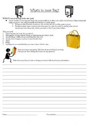 English worksheet: Whats in your bag introduction exercise