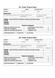 English Worksheet: Elementary ESL Progress Report