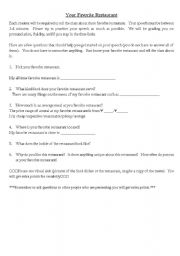 English worksheet: Your Favorite Restaurant speech