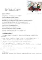 English Worksheet: JOB INTERVIEW: possible questions and sample answers