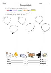 English worksheet: colors and animals