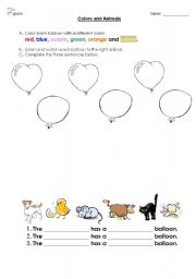 English Worksheet: colors and animals