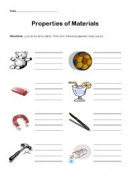 English worksheet: Properties of materials