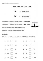 English worksheet: More than and less than