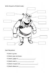 English Worksheet: The parts of Shreks body