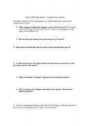 English worksheet: Martin Luther King Questions