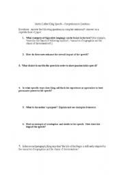 English Worksheet: Martin Luther King Questions