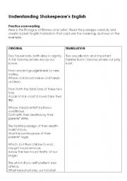 English Worksheet: Understanding Shakespeares English