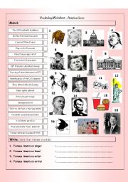 English Worksheet: Vocabulary Matching Worksheet & Quiz - AMERICAN ICONS & LANDMARKS