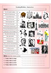 English Worksheet: Vocabulary Matching Worksheet & Quiz - AMERICAN ICONS & LANDMARKS