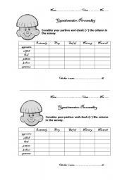 English worksheet: personality Questionaire