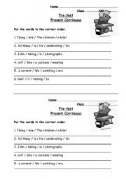 English Worksheet: Present contineus