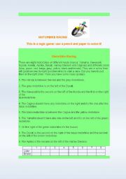 English worksheet: Motorbike Racing Game Puzzle