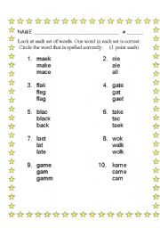 English worksheet: Kates Game Spelling Test 