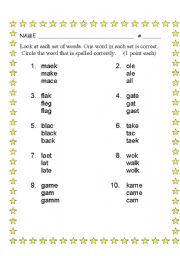 English Worksheet: Kates Game Spelling Test 