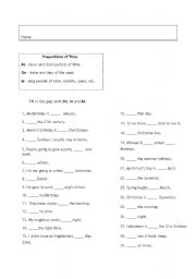 English worksheet: Fill the gaps with on, in, at