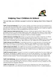 English worksheet: Helping Your Children