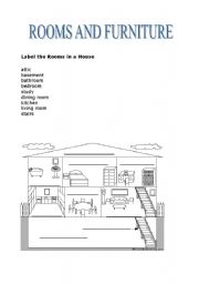 English worksheet: rooms and furniture