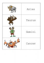 English Worksheet: Zodiac - Memory Game
