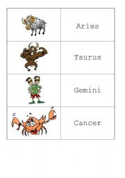 English Worksheet: Zodiac - Memory Game