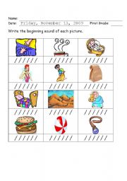 English worksheet: Identify pictures with the B b and H h sound