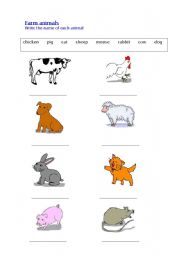 Farm Animals 1 - writing the names of animals