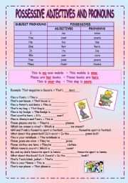 English Worksheet: POSSESSIVE ADJECTIVES AND PRONOUNS