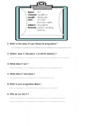 English worksheet: favourite tv programme