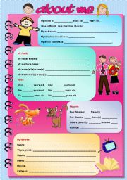 English Worksheet: About me (fully editable)