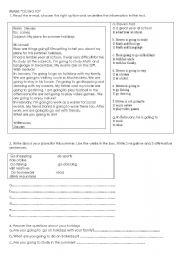 English Worksheet: GOIN TO for plans