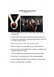 English Worksheet: Twilight Study Guide Ch 1 - 4 
