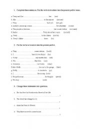 English worksheet: Present Perfect - affirmative, negative and questions