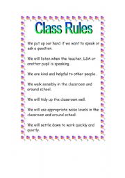 English Worksheet: classroom rules