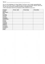 English Worksheet: Shopping Role Play Shopkeeper and customer list