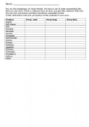 English worksheet: Shopping Role Play Shopkeeper and customer list