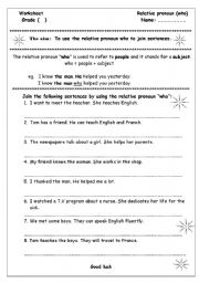 English Worksheet: The relative pronoun 
