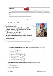 English Worksheet:  Personal information: name, age