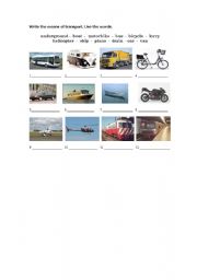 English worksheet: worksheet - means of transport