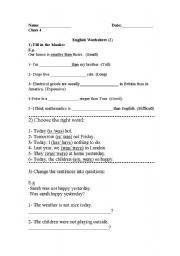 English worksheet: worksheet about verb to be and making questions