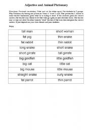 English Worksheet: Adjective and Animal Pictionary