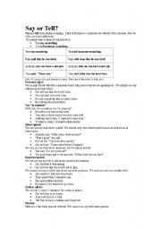 English worksheet: To Tell and To Say