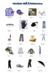 English worksheet: Pictionary. Clothes and accesories