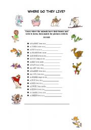 English Worksheet: animals homes